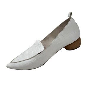 JEFFREY CAMPBELL Viona White Croc Loafers Wood ball Heel Pointy Toe size 10 M